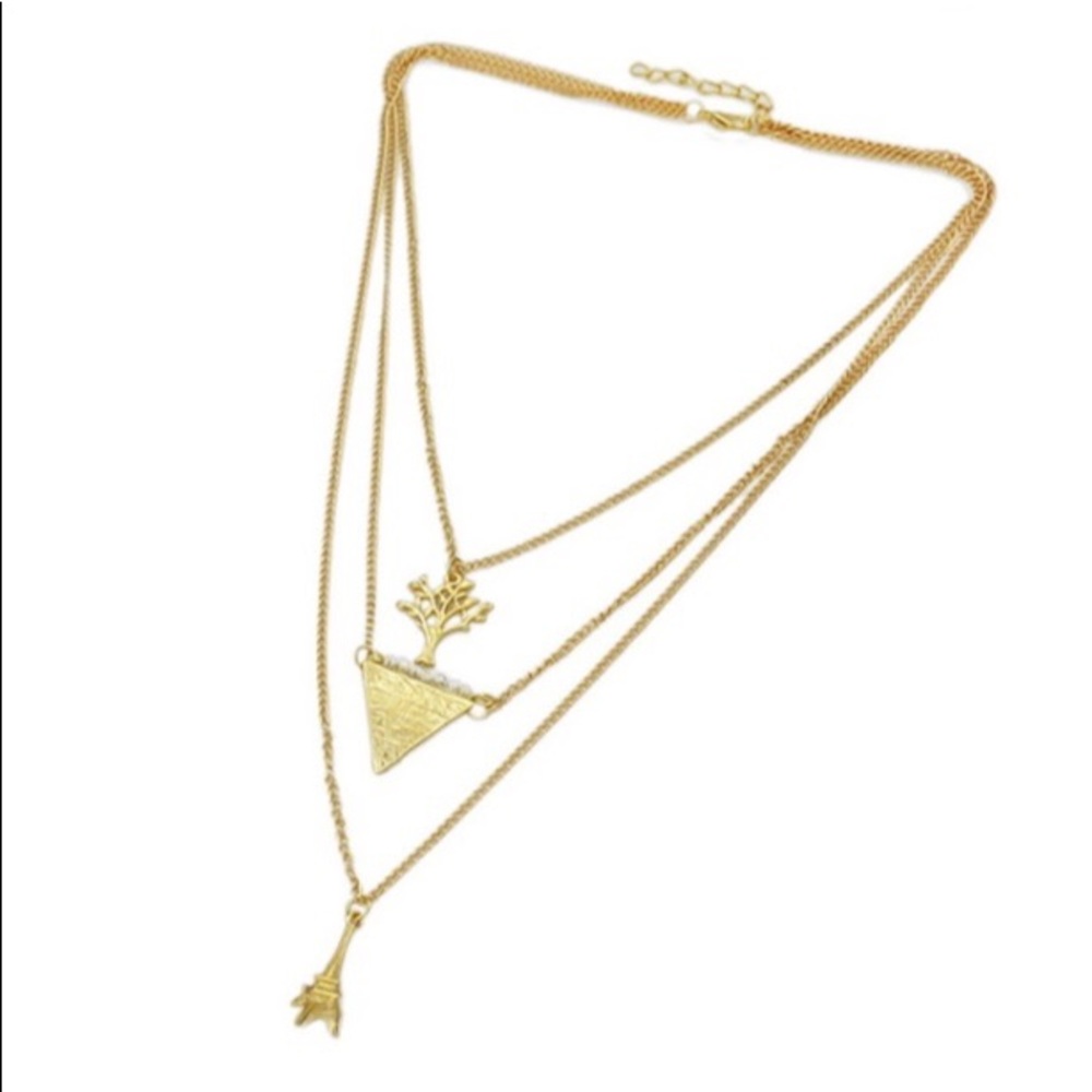 ‼️3/$30 Eiffel Tower Tree Gold Multilayer Necklace - Picture 2 of 4